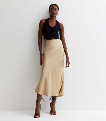 New look satin shop midi skirt in gold