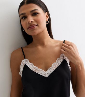 Black satin lace cami deals