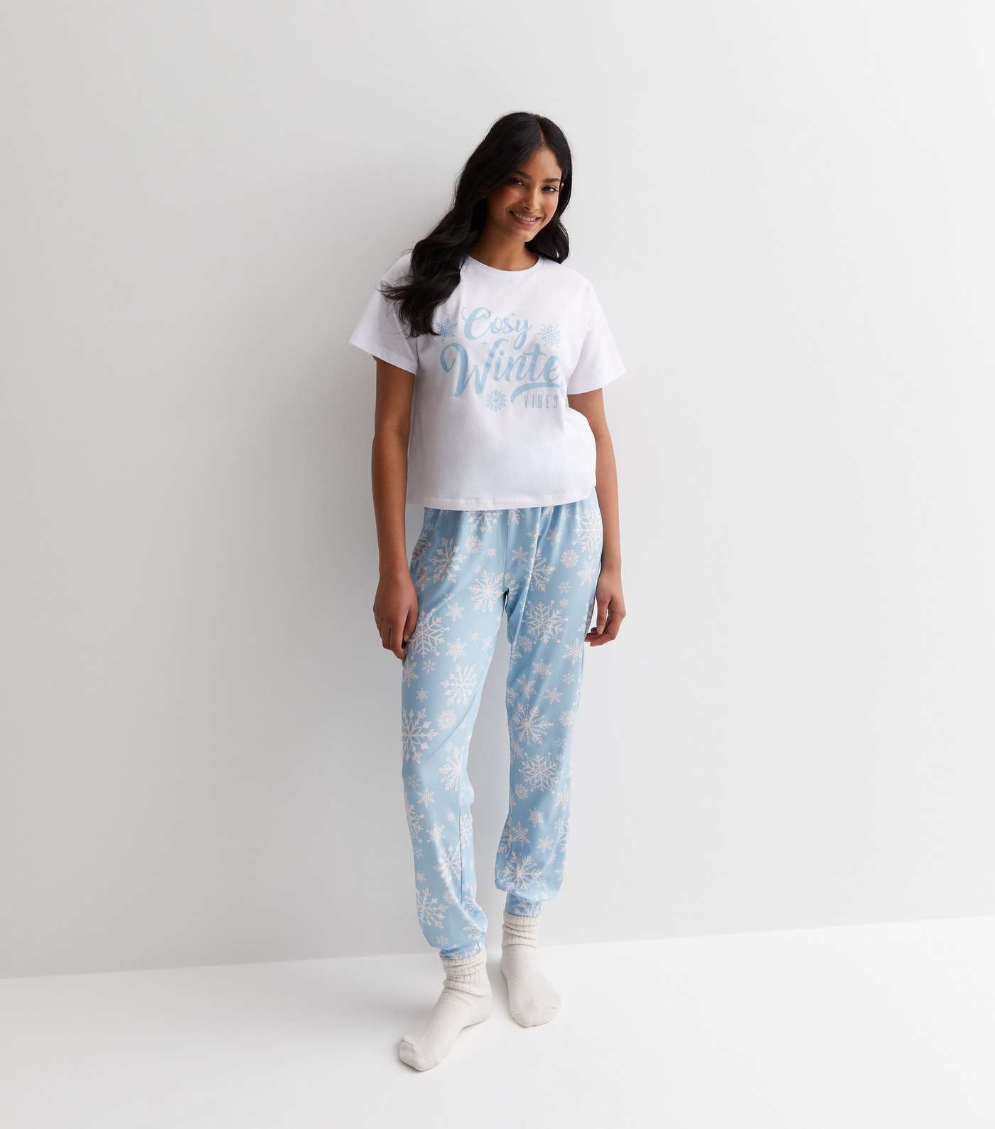 Blue Jogger Pyjama Set with Cosy Winter Vibes Logo Image 3