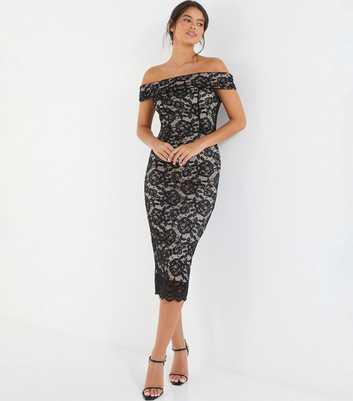 QUIZ Black Floral Lace Bardot Midaxi Dress