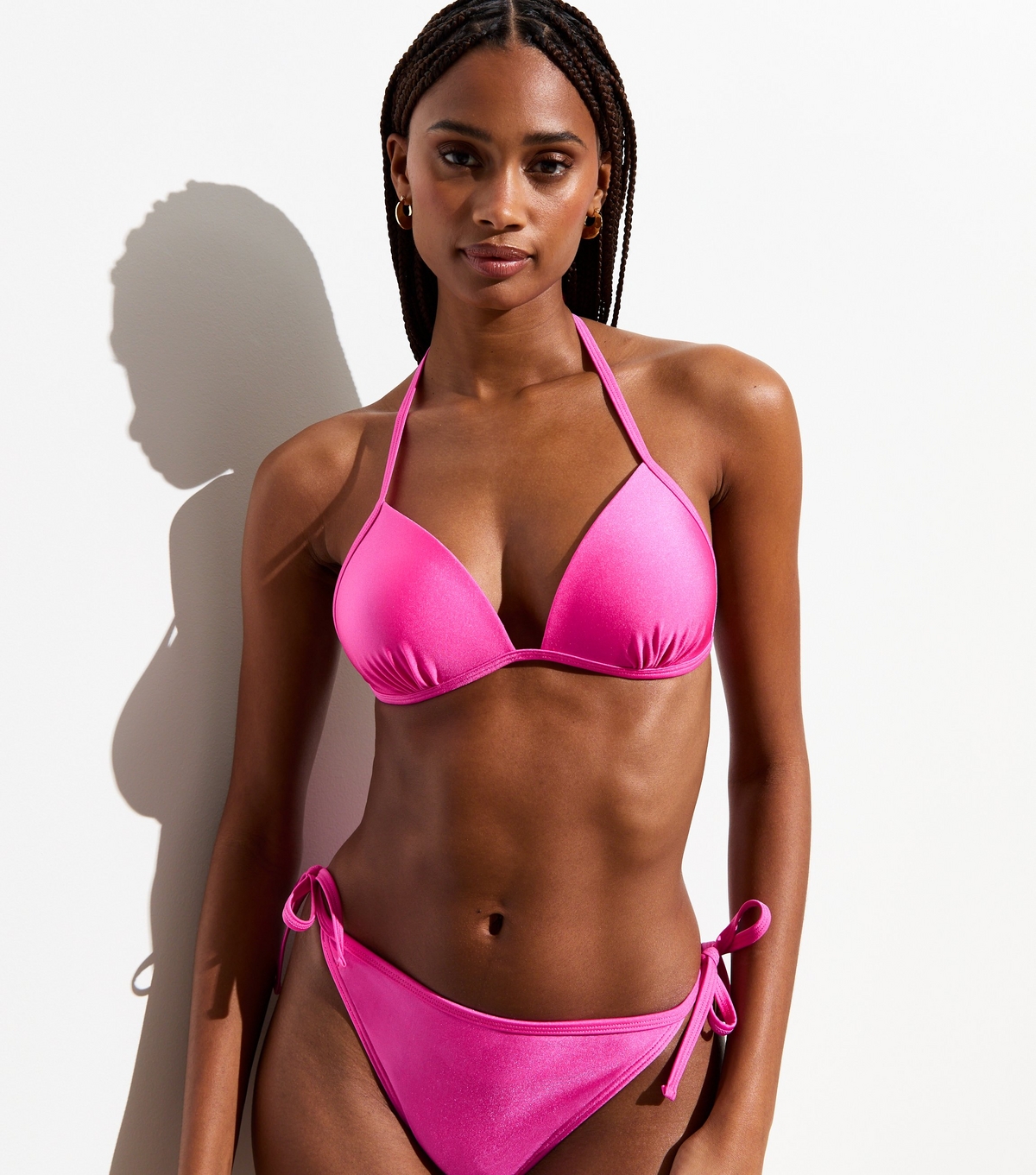 Women's Bright Pink Moulded Triangle Bikini Top New Look