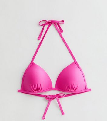 Bright Pink Moulded Triangle Bikini Top New Look
