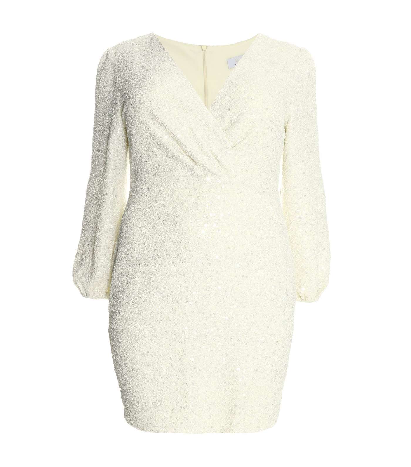QUIZ Curves White Sequin Wrap Mini Dress Image 4