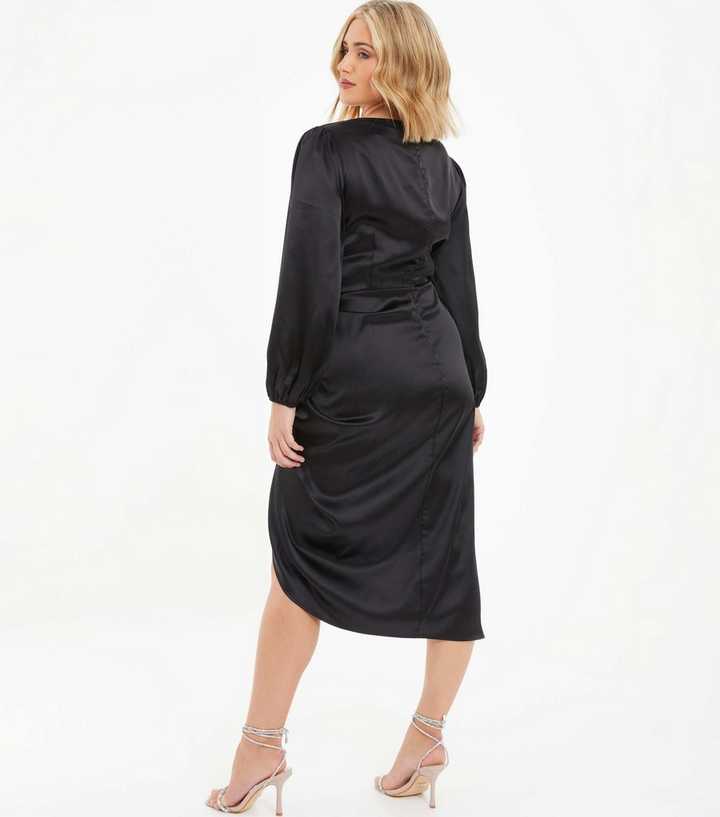 Black Wrap Front Satin Maxi Dress