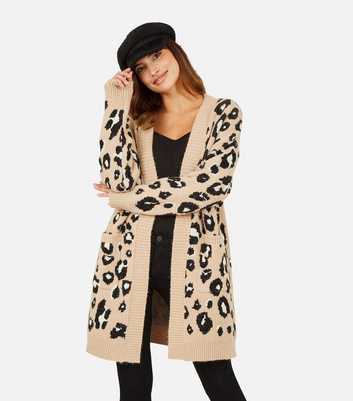 Yumi Brown Animal Print Long Cardigan