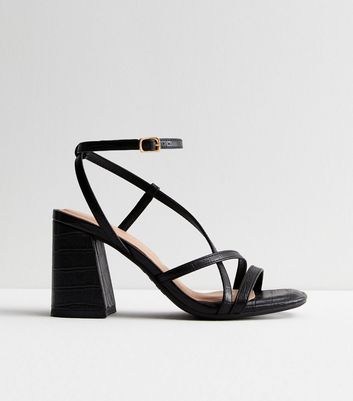 Black strappy 2024 heels sale