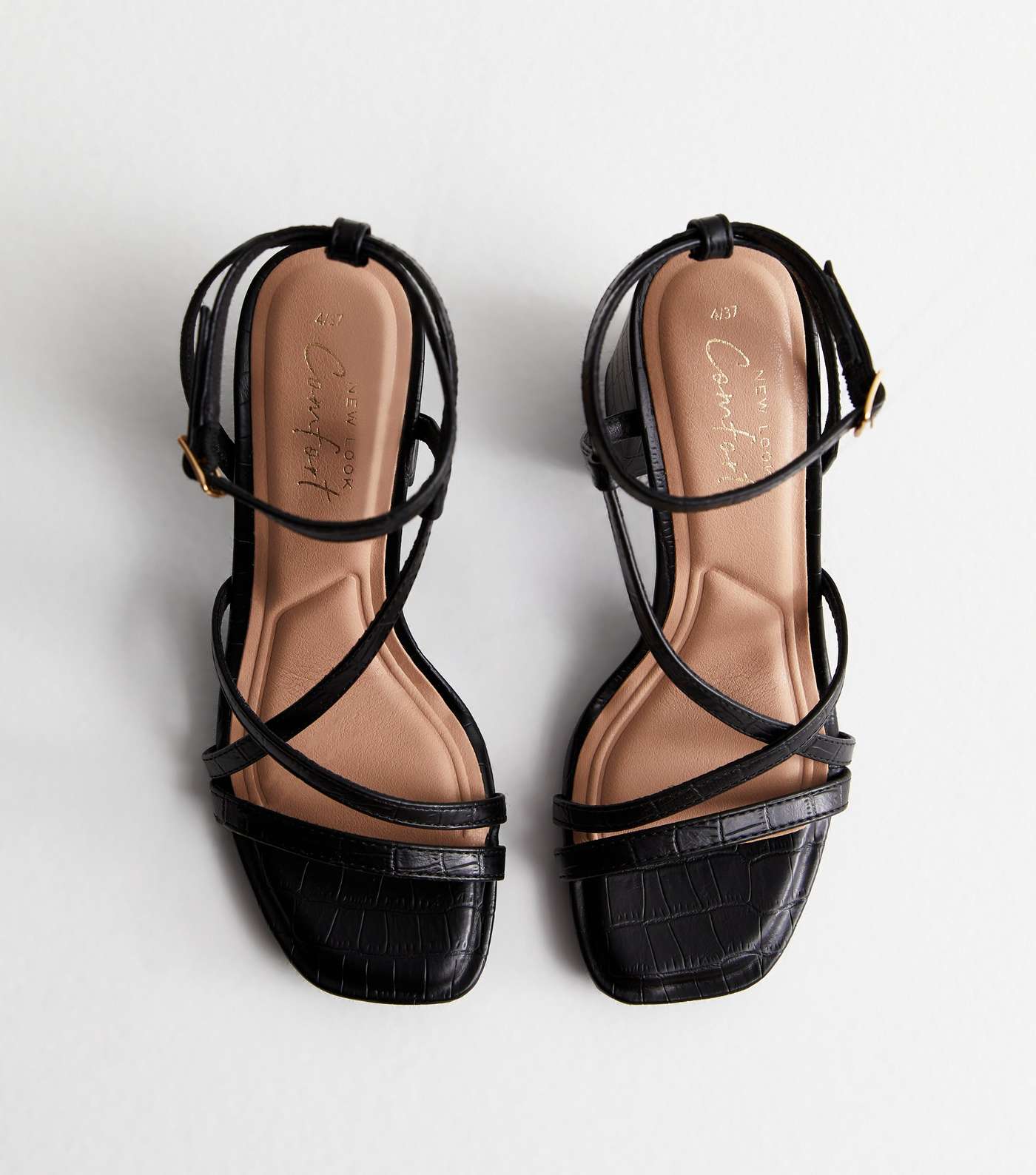 Black Strappy Block Heel Sandals Image 3