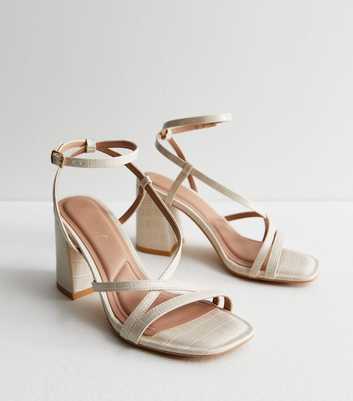 Off White Strappy Block Heel Sandals