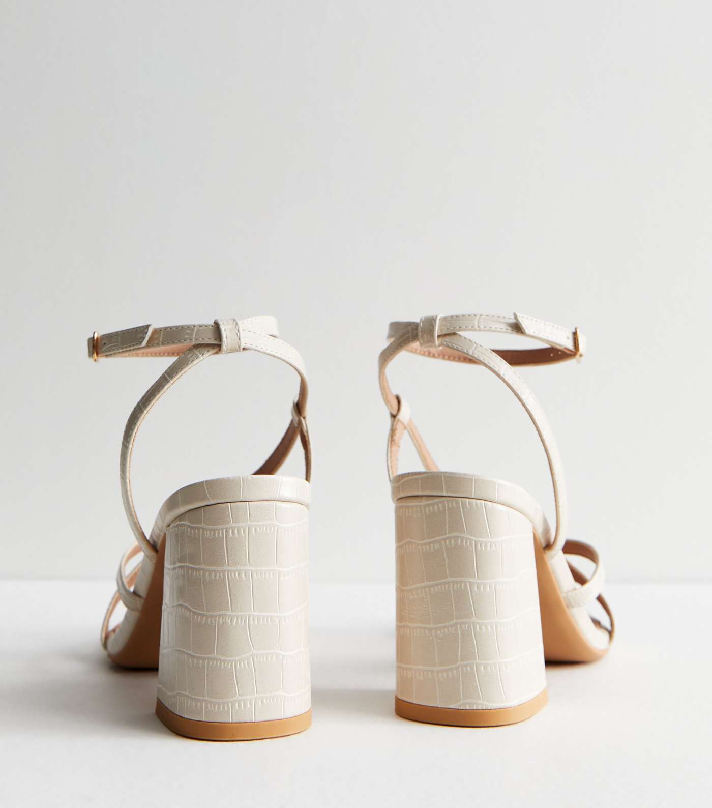 Off White Strappy Block Heel Sandals Image 4