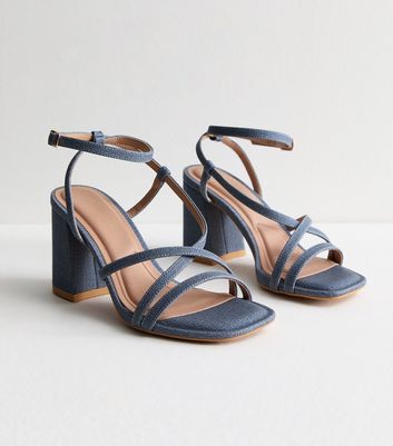 Blue Denim Strappy Block Heel Sandals New Look