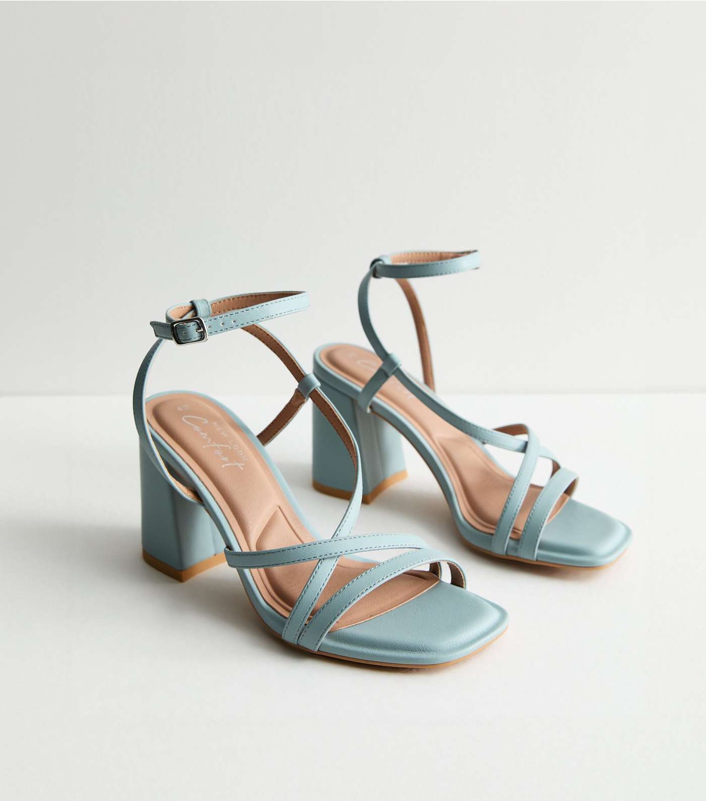 Pale Blue Strappy Block Heel Sandals Image 3