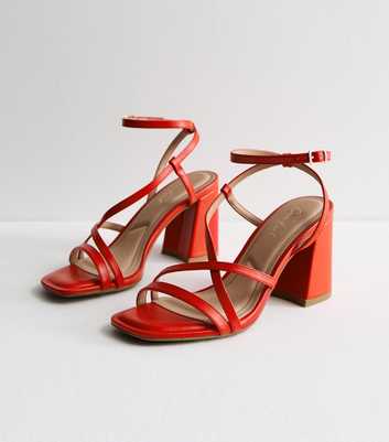 Orange Strappy Block Heel Sandals
