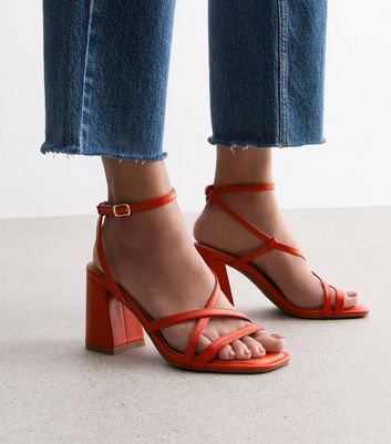 Orange Strappy Block Heel Sandals New Look