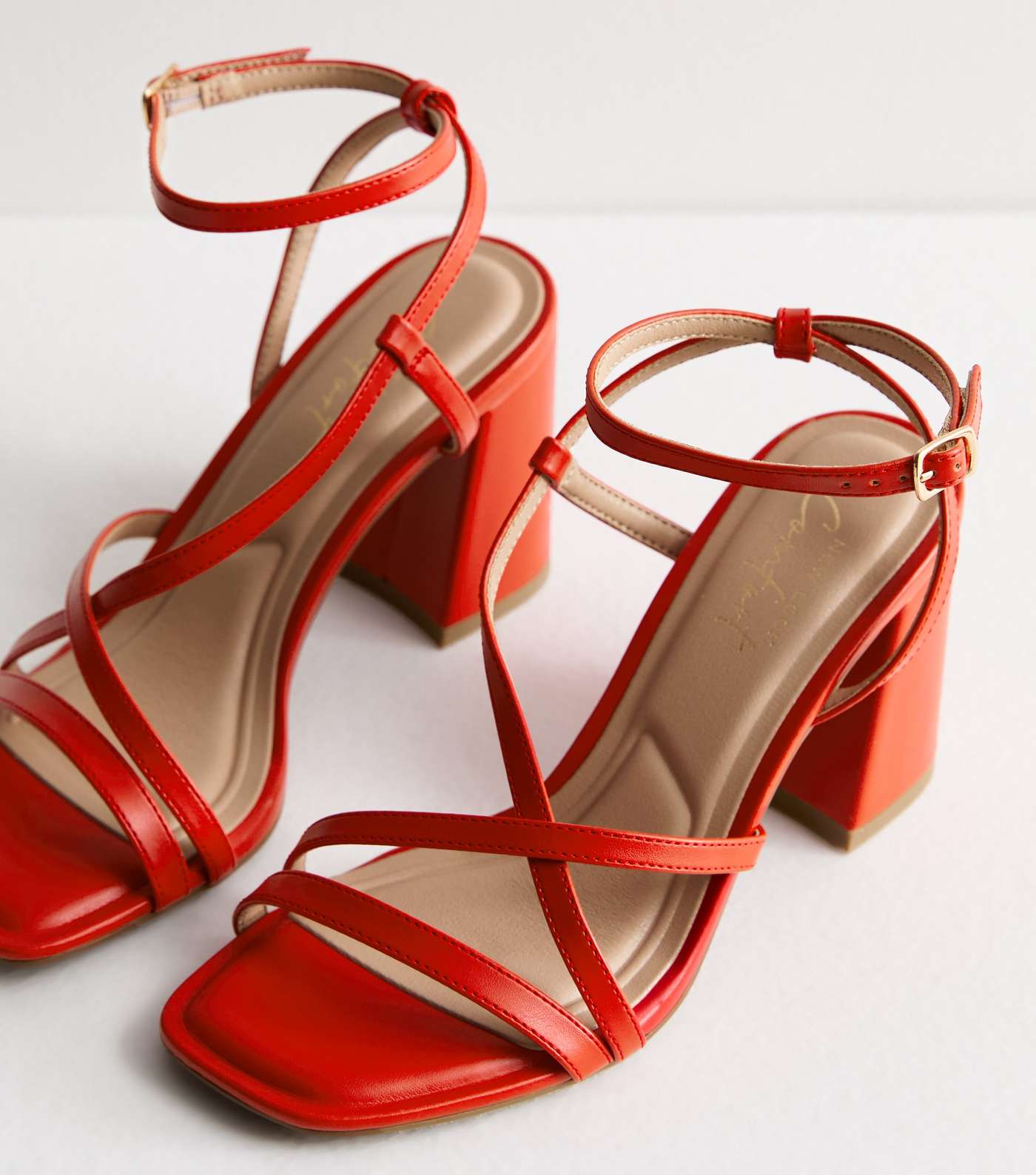 Orange Strappy Block Heel Sandals Image 3