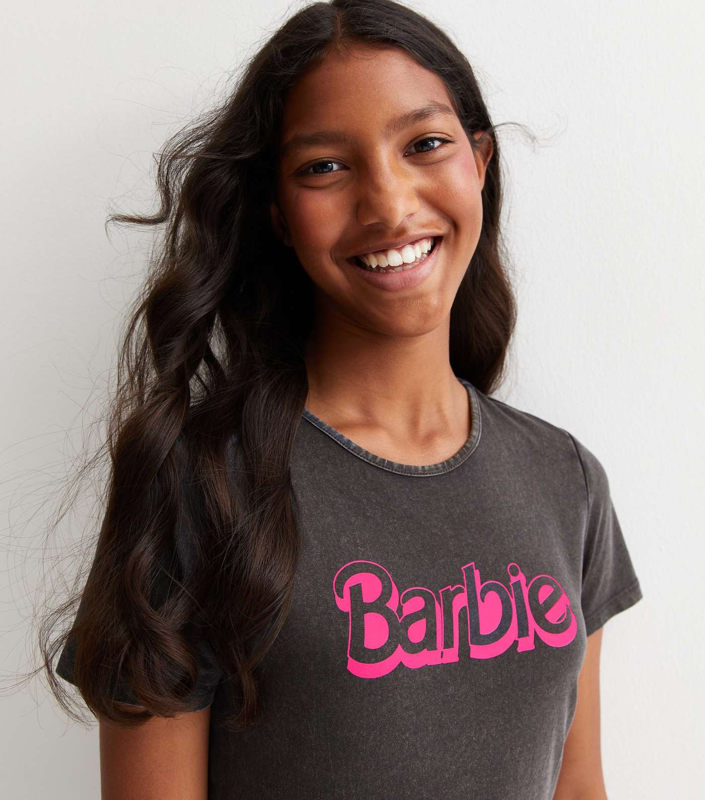 Girls Cotton Dark Grey Barbie Logo T-Shirt Image 2