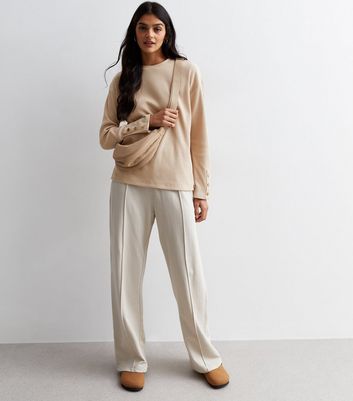 Camel Ribbed Knit Button Cuff Top New Look