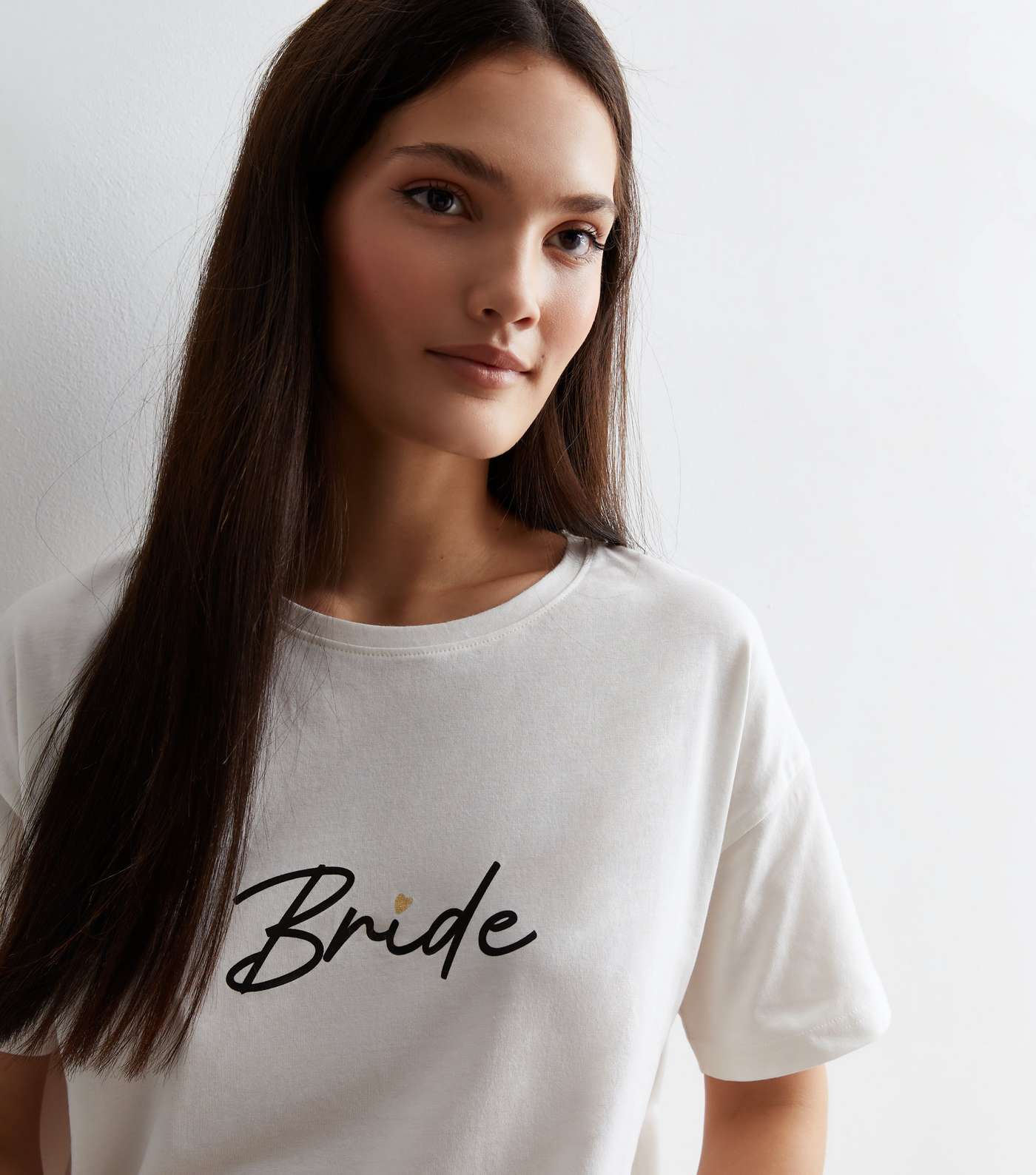 White Cotton Short Pyjama Set with Bride Logo Image 2