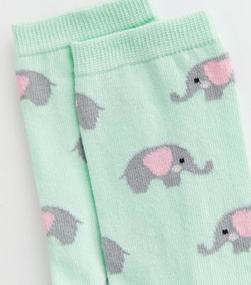 Mint Green Elephant Print Socks New Look