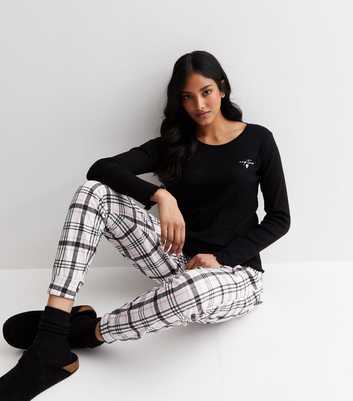 Black Cotton Trouser Pyjama Set with Check Print