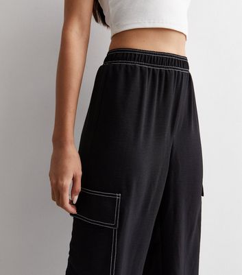 Hot Topic Black & White Contrast Stitch Cargo Pants | CoolSprings Galleria
