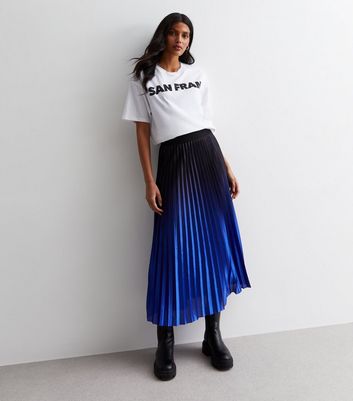 ONLY Blue Ombr Pleated Midi Skirt New Look