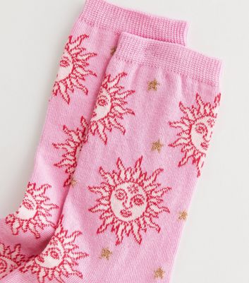 Pink Glitter Sun Head Socks New Look