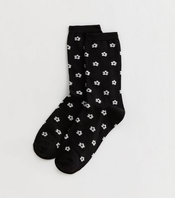 Black Floral Socks New Look