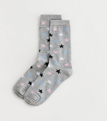 Pale Grey Star Print Socks New Look