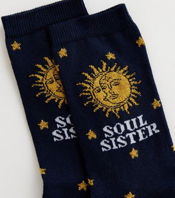 Black Glitter Sun Moon Soul Sister Socks New Look