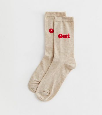 Cream Oui Oui Logo Socks New Look