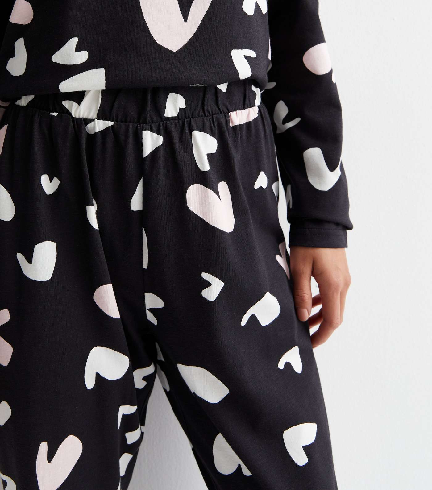 Petite Black Jogger Pyjama Set with Heart Print Image 4