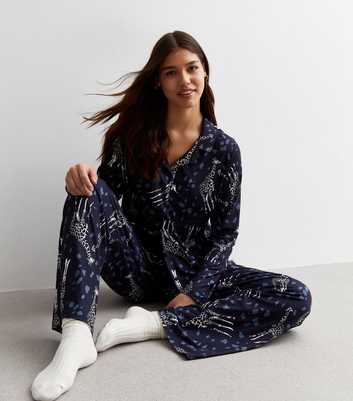 Tall Blue Trouser Pyjama Set with Giraffe Print