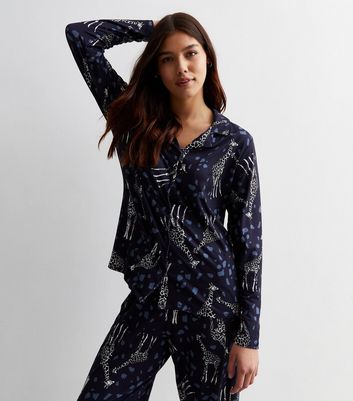 Tall Blue Trouser Pyjama Set with Giraffe Print New Look