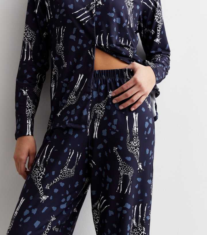 Tall Blue Trouser Pyjama Set with Giraffe Print