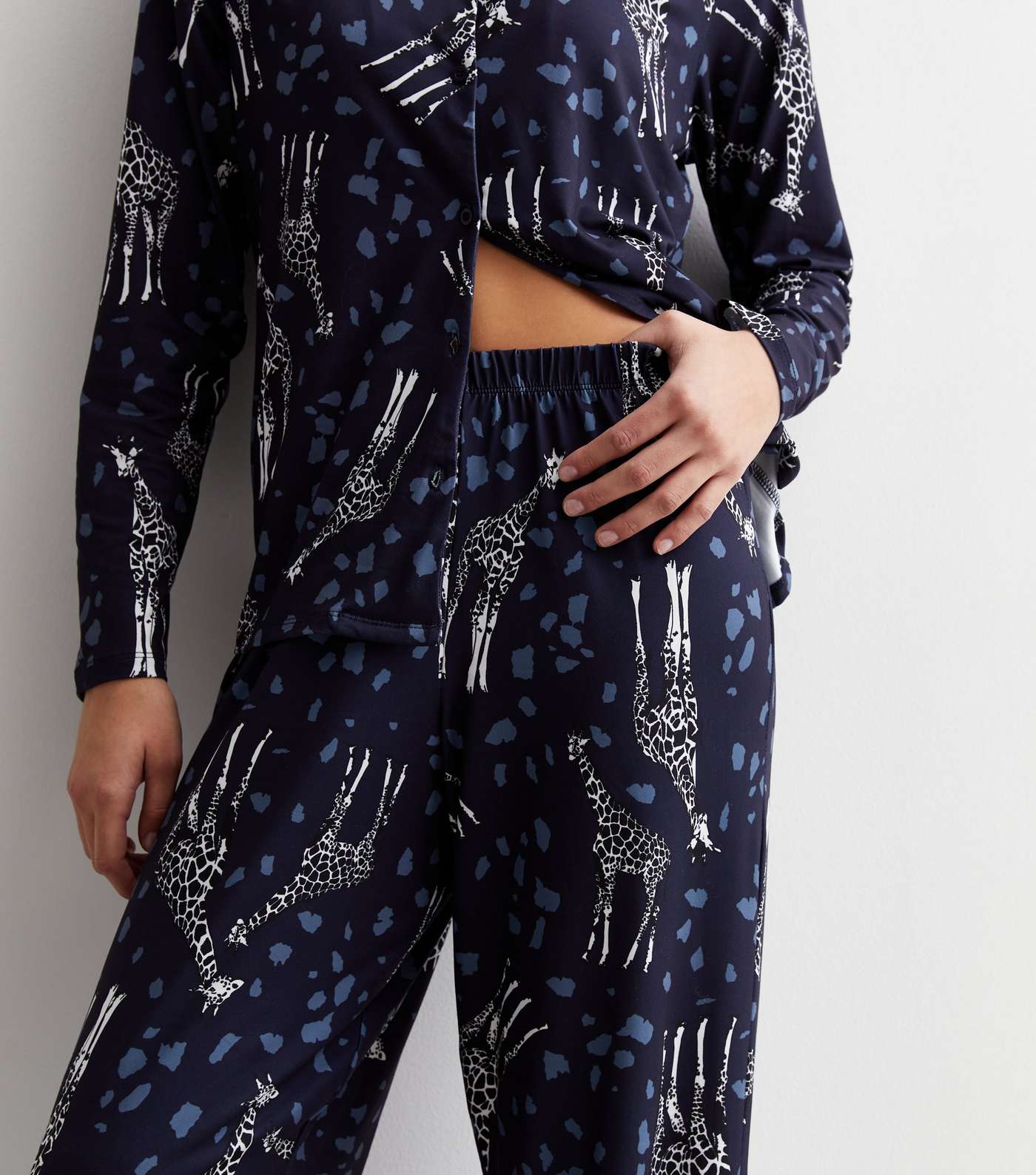 Tall Blue Trouser Pyjama Set with Giraffe Print Image 3