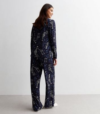 Tall Blue Trouser Pyjama Set with Giraffe Print New Look