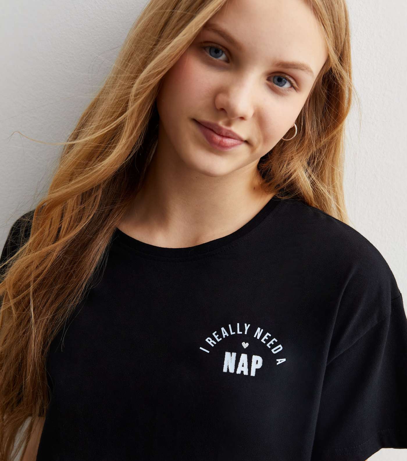Girls Black Cotton Short Pyjama Set with Nap Logo Image 2