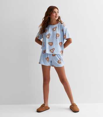 Girls Blue Short Pyjama Set with Sloth Print