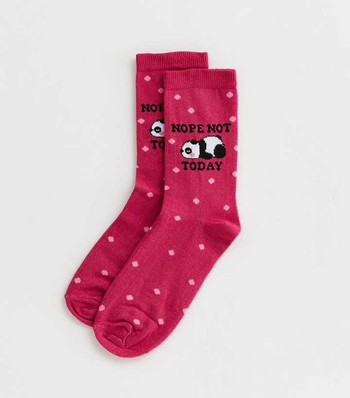 Bright Pink Nope Not Today Panda Socks