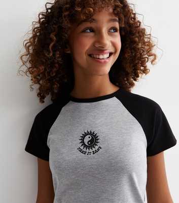 Girls Grey Yin Yang Logo Raglan T-Shirt