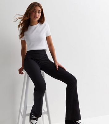 Girls Black High Fold Over Waist Flared Trousers New Look