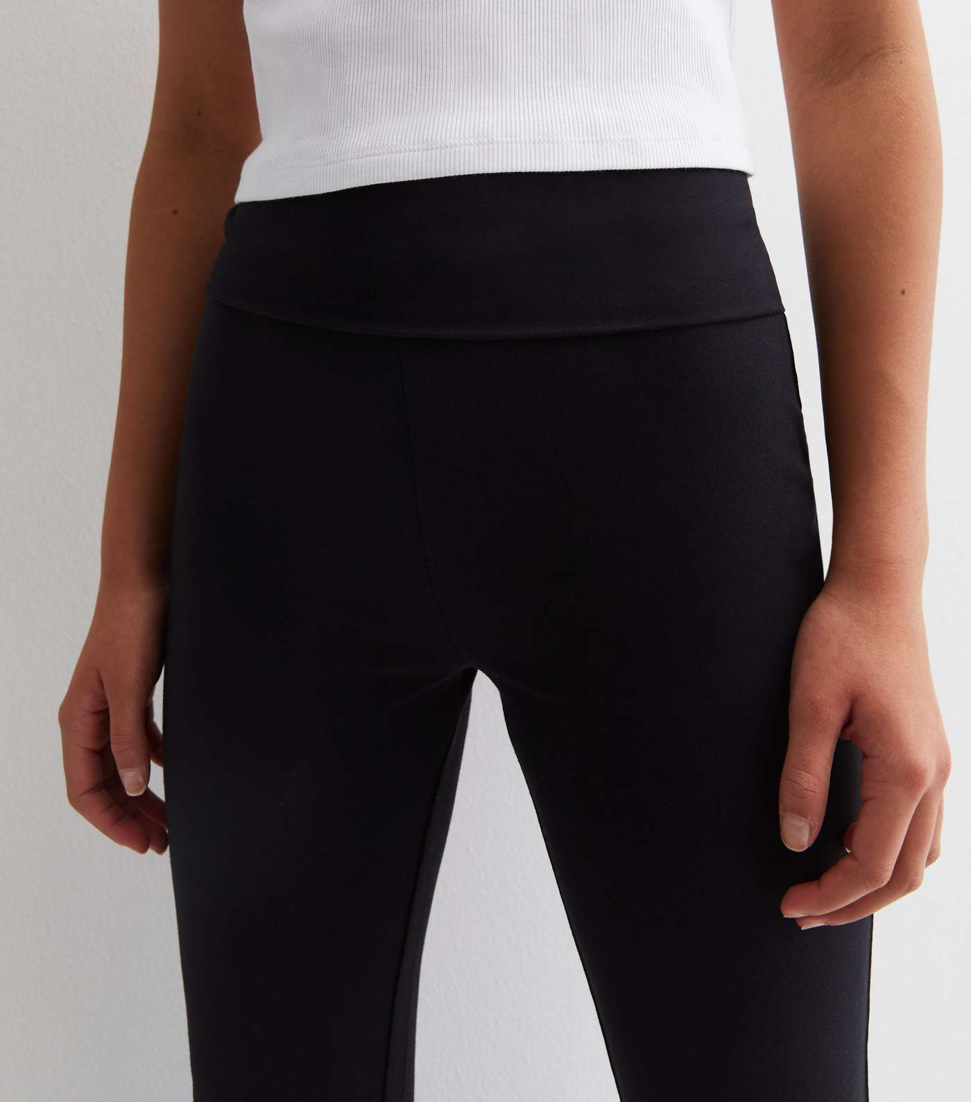 Girls Black High Fold Over Waist Flared Trousers Image 2