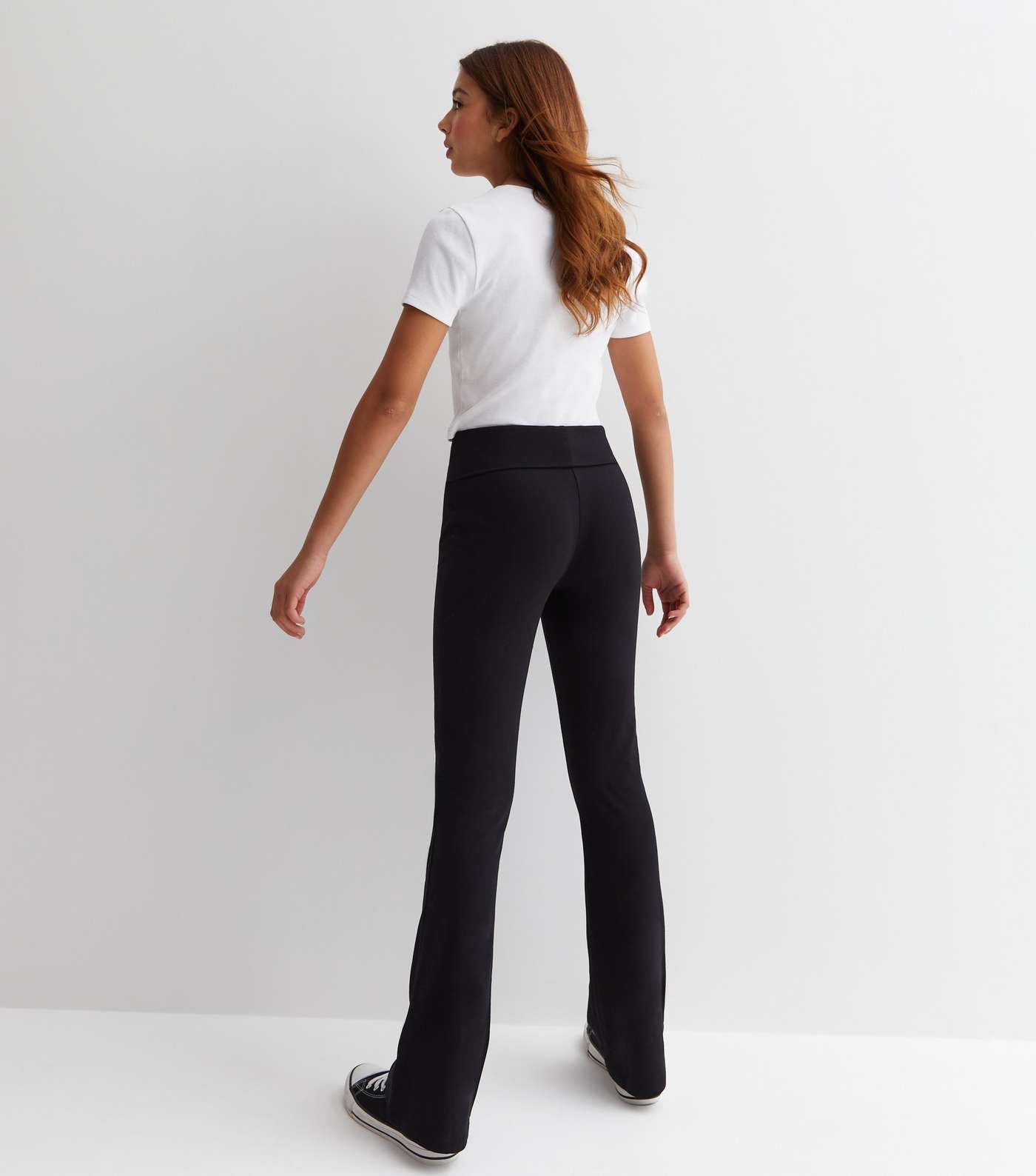 Girls Black High Fold Over Waist Flared Trousers Image 4