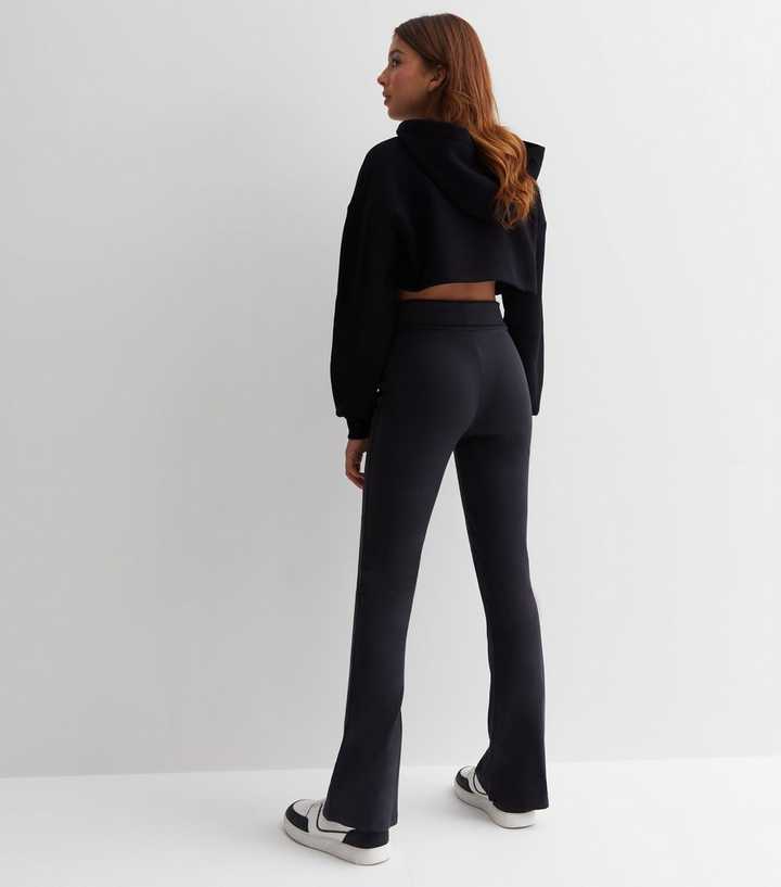 Fold Over Waistband Detail Flared Trousers In Dark Grey