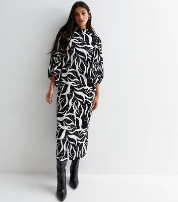 Black Abstract Print High Neck 3/4 Sleeve Maxi Dress New Look