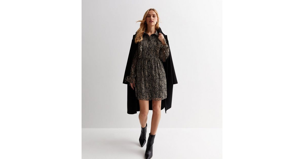 Shirt Style Mini Dress With Abstract Print