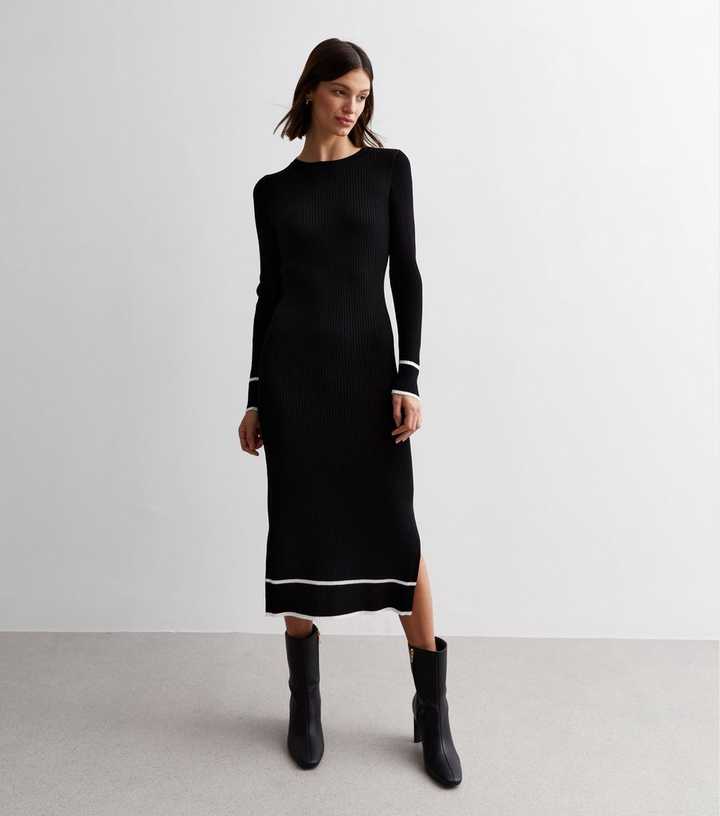 Shape Black Snatched Rib Contrast Midi Dress
