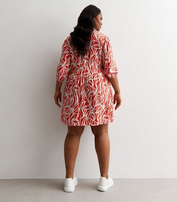 Curves Red Floral Mini Shirt Dress New Look