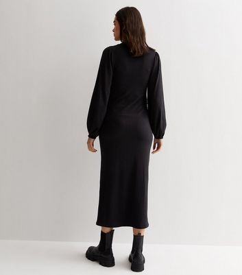 Maternity Black Ribbed Twist Front Midi Dress New Look