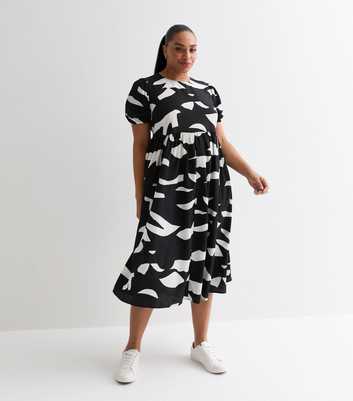 Curves Black Abstract Print Midi Dress